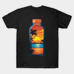 "Liquid Gold: Glass Bottles in the Warm Embrace of Sunset" T-Shirt